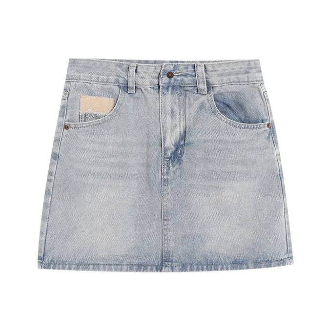 Pzhk Denim Short Skirts Women's Light Blue-0