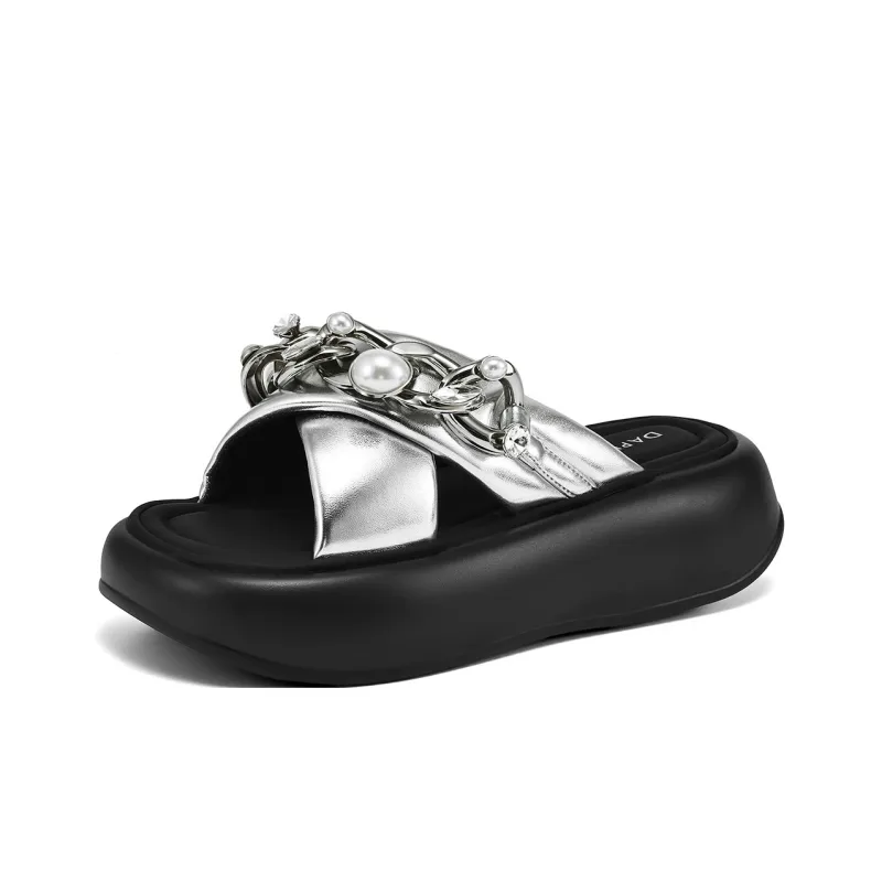 DAPHNE Leather Patchwork Quiet Slide Slippers Women's-7