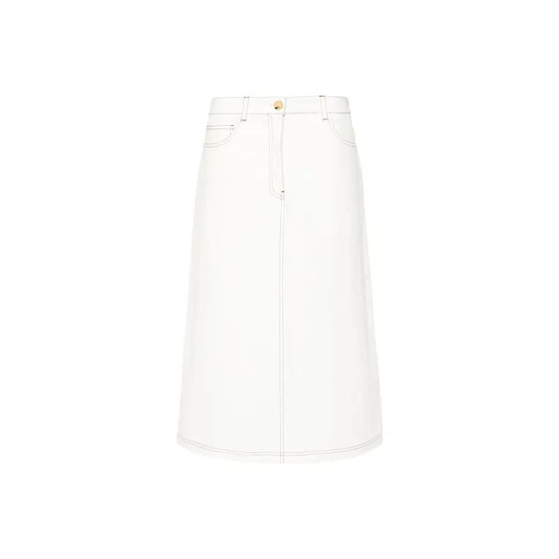 TOTEME Low Rise Contrast Stitched Midi Skirt-0