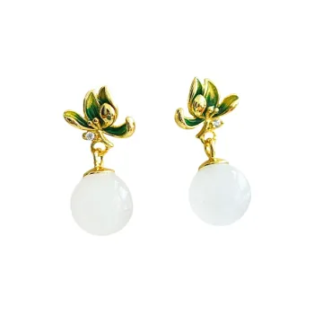 Jade Ink Love Hetian Jade Earrings White Jade Women's
