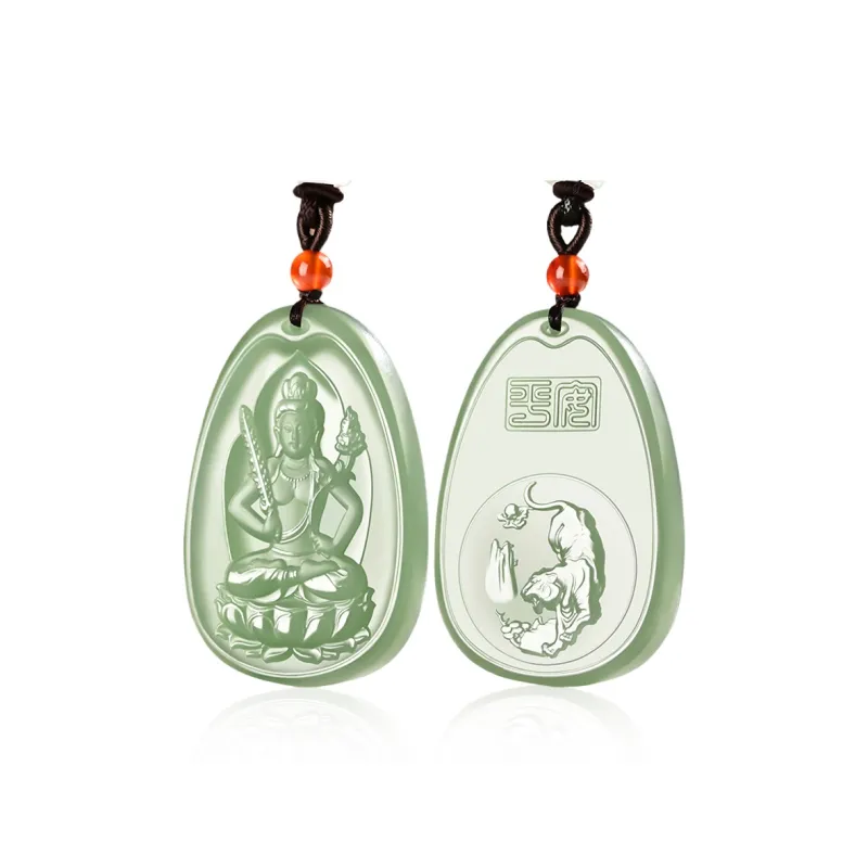 KUNYUYAO Chinese Zodiac Guardian Deity Guardian Buddha Guanyin Pendant Jade Pendant Pale Greenish White Jade Unisex-7