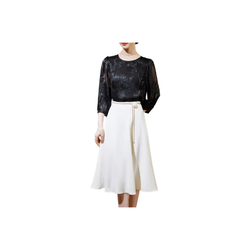 Hang Yi Court Casual Long Skirt Women's White-0