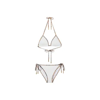 Burberry Check Trim Stretch Nylon Triangle Bikini 'White'