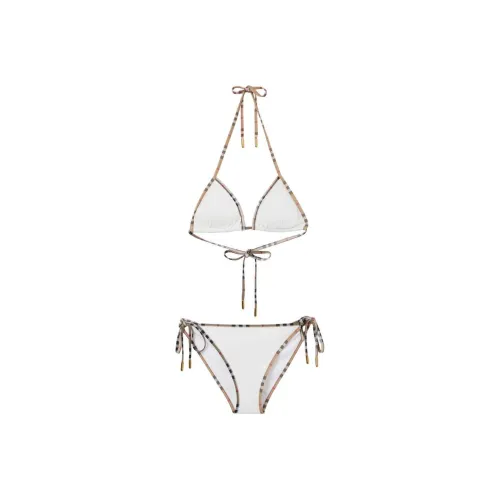Burberry Check Trim Stretch Nylon Triangle Bikini 
White
