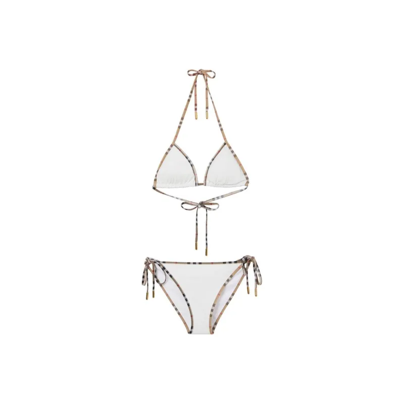 Burberry Check Trim Stretch Nylon Triangle Bikini 'White'-0