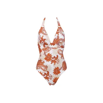 Selmark One piece Swimsuit Women's White Base Print