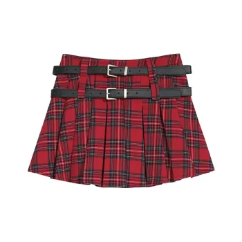 Ning Cai Yuer Casual Short Skirts Women's Red Pleated Skirt
