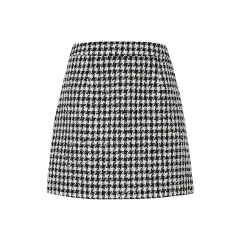 Hopeshow Casual Short Skirts Women's White Base Black Plaid