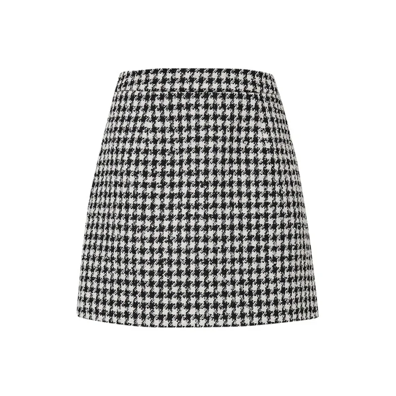Hopeshow Casual Short Skirts Women's White Base Black Plaid-0