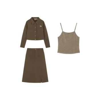 Mo Han Yi Mei Skirt Set Women's Coffee Green