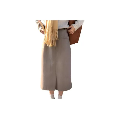 QIANGKOUPAOCAI Casual Long Skirts Women's Brown