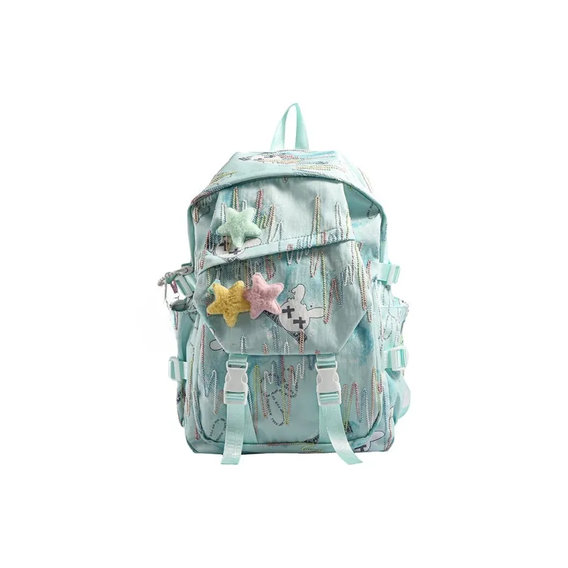 AIBAG Nylon Fabric Backpack Women's Ecru/Black/Green/Blue/Pink-7