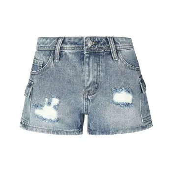 Wen Shan Denim Shorts Women's Vintage Blue