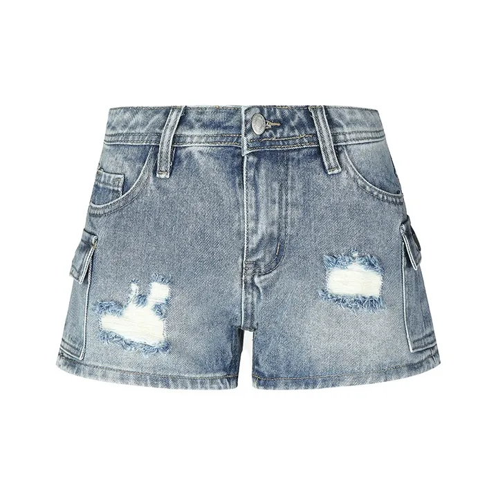 Wen Shan Denim Shorts Women's Vintage Blue-0
