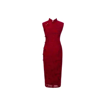 Clothes Cut By Time Long Qipao Women's Burgundy