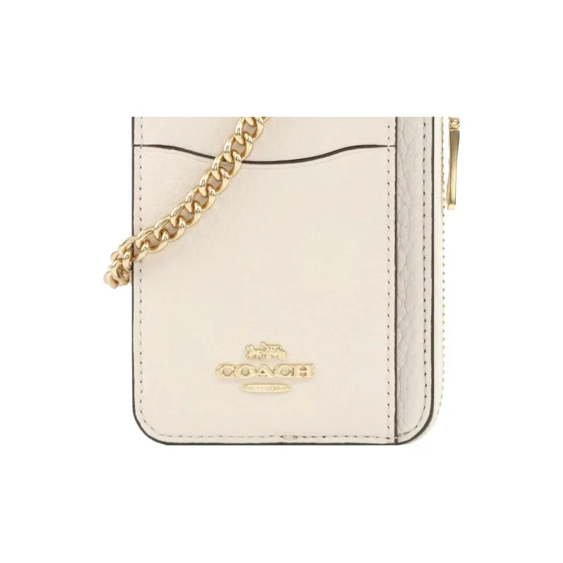 COACH Card Case Leather Coin Purse Card Holder, Wallet Women's Chalk White-5