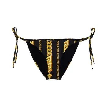 VERSACE Chain Pinstripe Bikini Bottoms 'Black/Gold'