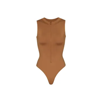 SKIMS SIGNATURE SWIM ZIP FRONT SLEEVELESS ONE PIECE One-piece Swimsuit Women's Almond