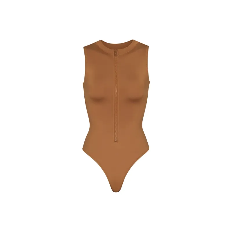 SKIMS SIGNATURE SWIM ZIP FRONT SLEEVELESS ONE PIECE One-piece Swimsuit Women's Almond-0