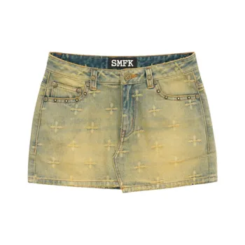 SMFK Denim Short Skirts Women's Temple Garden Yellow