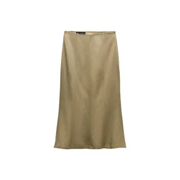 ZARA Casual Long Skirt Women's Dark Khaki