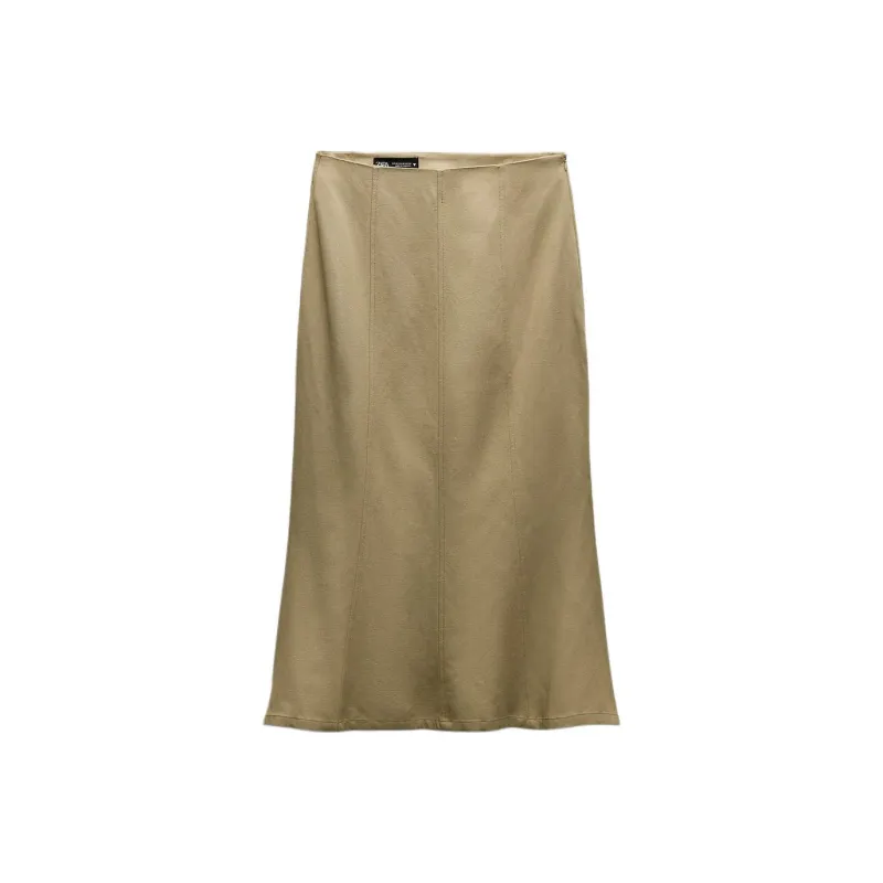 ZARA Casual Long Skirt Women's Dark Khaki-0