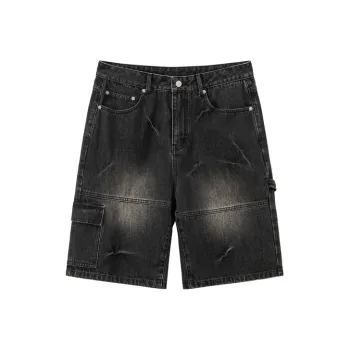 NO ONE ELSE Denim Shorts Unisex Black Gray