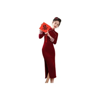 Red Colored Clothes Cheongsam Women's Burgundy