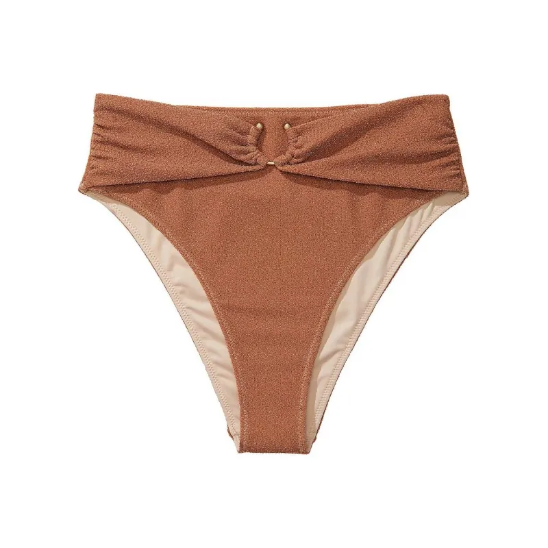 Victoria's Secret Shimmer High-Waist Cheeky Bikini Bottom/Toasted Sugar Swimming Shorts Women's Toffee-0