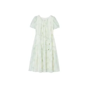 XIANGYING Short Sleeved Dress Women's Light Green