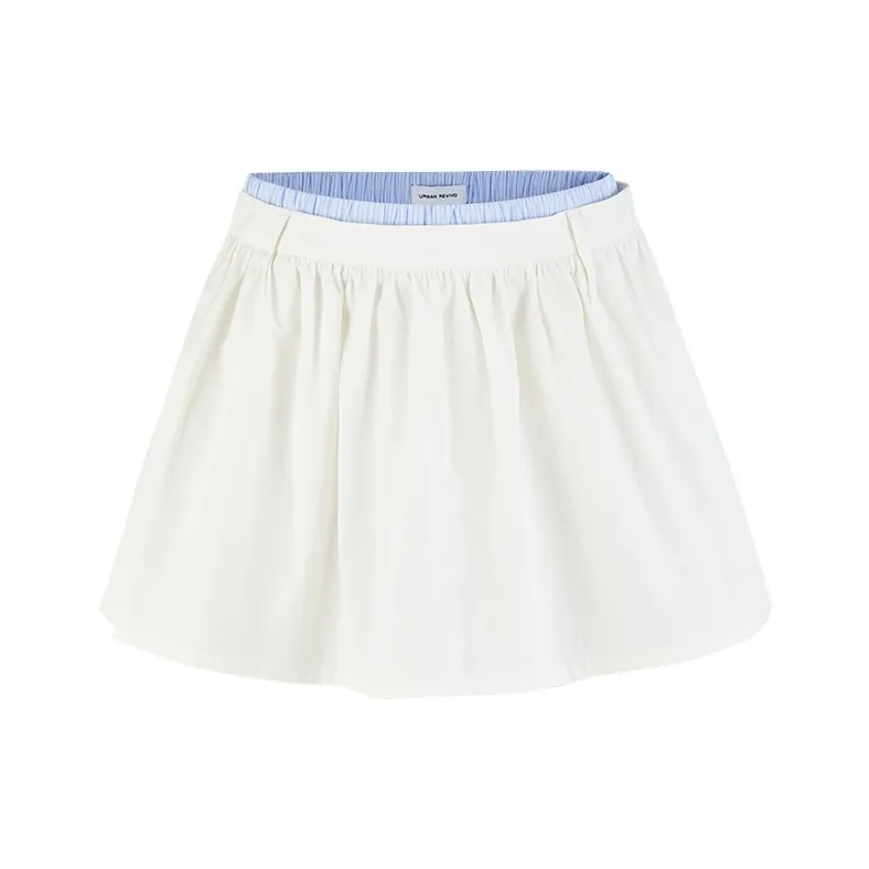 URBAN REVIVO Casual Short Skirts Women's Raw White-0