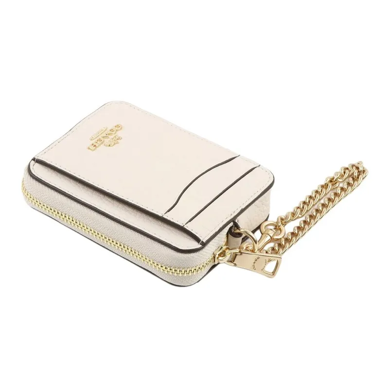 COACH Card Case Leather Coin Purse Card Holder, Wallet Women's Chalk White-4