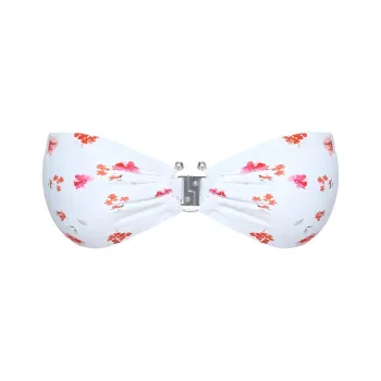 PRINCESS POLLY CANDY STRAPLESS BIKINI TOP Bikini Women's White/Pink Floral/White Background Pink Print