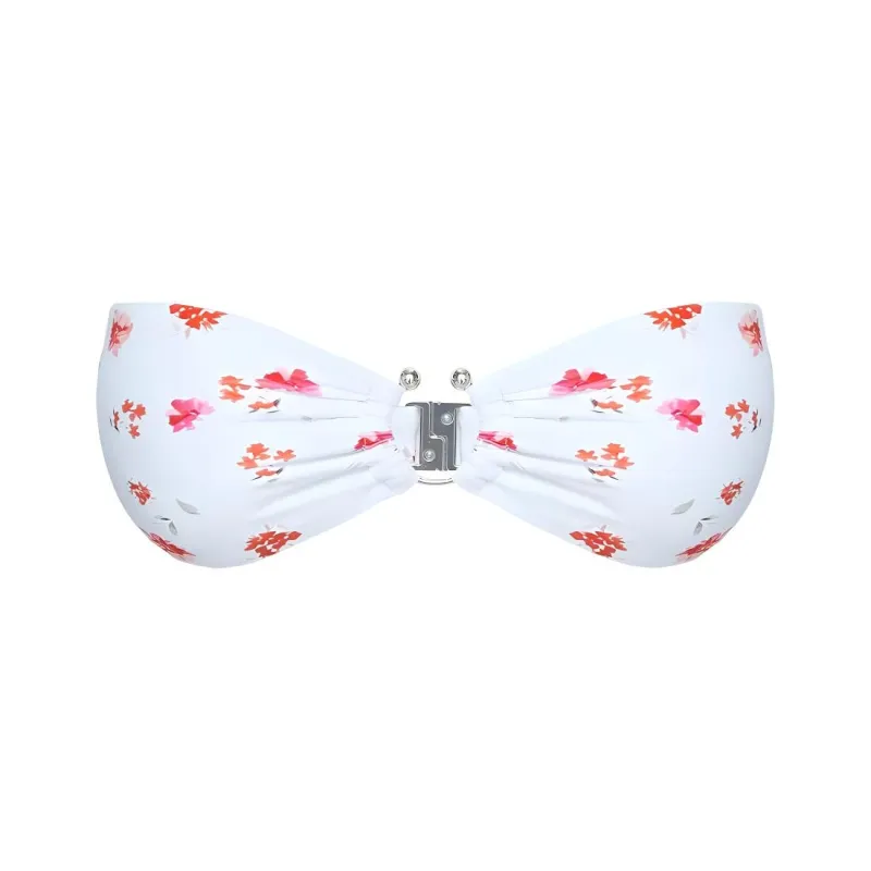 PRINCESS POLLY CANDY STRAPLESS BIKINI TOP Bikini Women's White/Pink Floral/White Background Pink Print-0