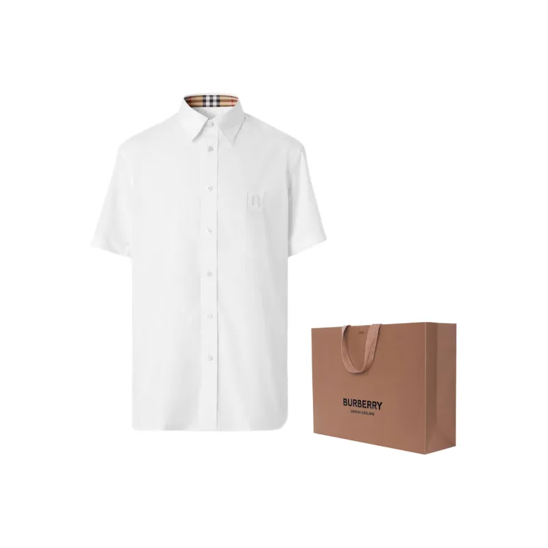 Burberry FW22 Men Logo Embroidery Single-Breasted Short Sleeve Shirt White-4