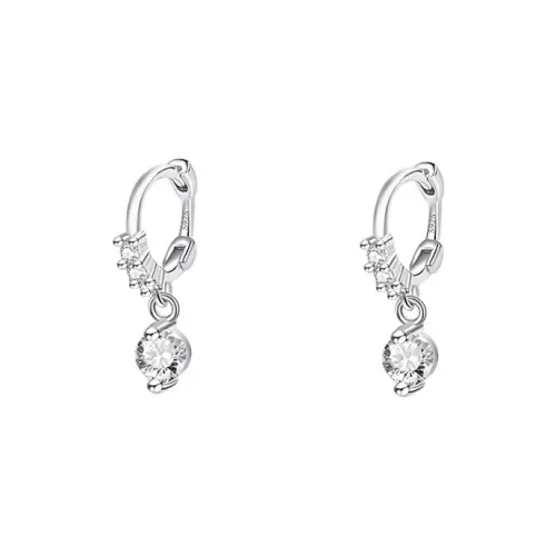 Silver 925 Sterling Silver Sparkling Rhinestone Hoop Earrings Women's Sparkling Flash Instagram Style Clip on Earrings