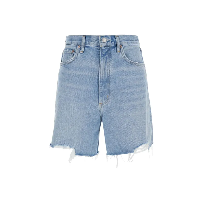 AGOLDE Stella High Waisted Distressed Denim Shorts-0