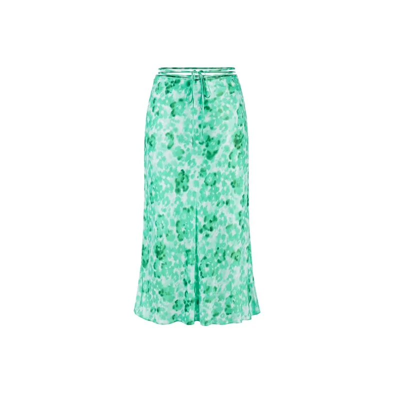MOCO Casual Long Skirts Women's Green White Mixed Color-0