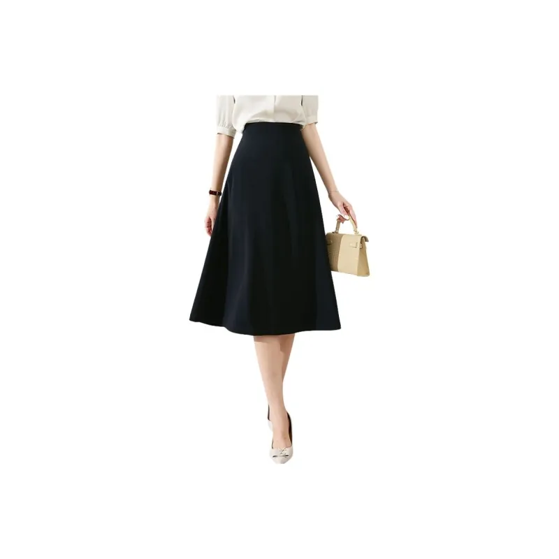 Late White Casual Long Skirts Women's Blue-0