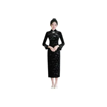 Red Colored Clothes Cheongsam Women's Black