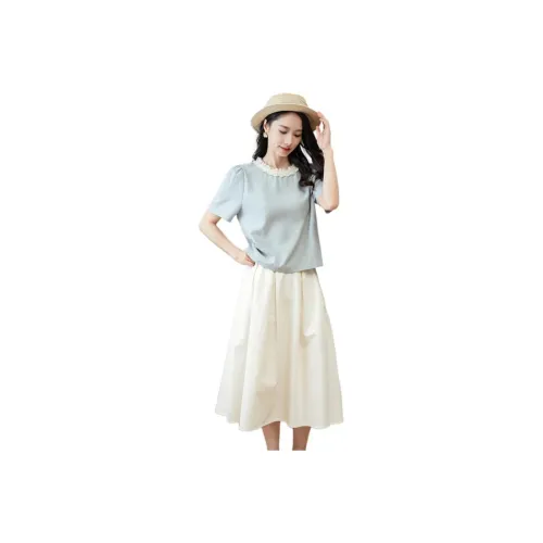 Shavani Skirt Set Women's Blue White Set