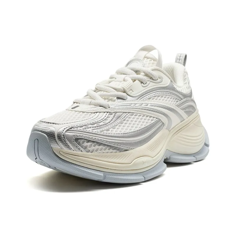 XTEP Basque 2 Tide Cushioning, Abrasion Resistant, Height Increasing Low Top Casual Shoes Women's Silver-1