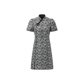 GOELIA Cheongsam Women's 65C Light Gray Base Black Rose Jacquard