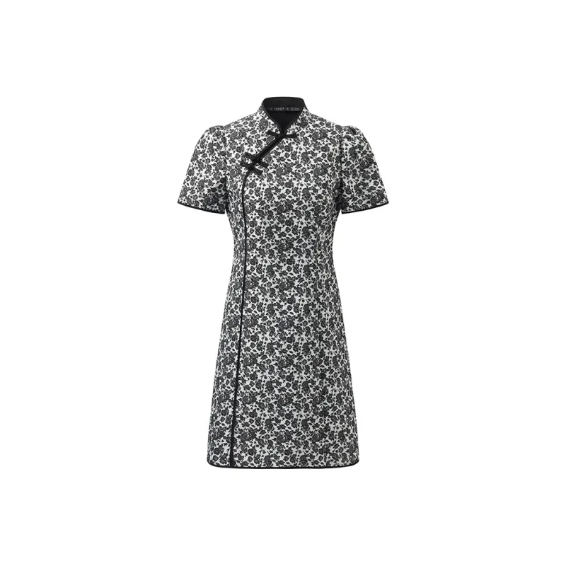 GOELIA Cheongsam Women's 65C Light Gray Base Black Rose Jacquard-0
