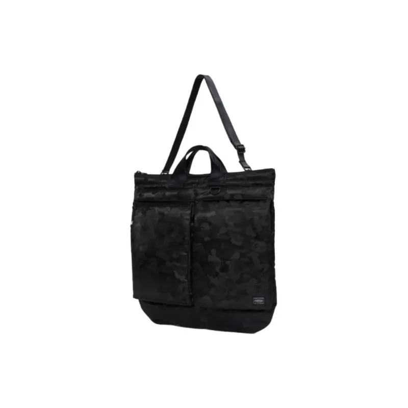 A BATHING APE PORTER Collaboration Polyester Tote Bag, Shopping Bag, Shoulder Bag, Crossbody Bag, Handbag Unisex Black-1