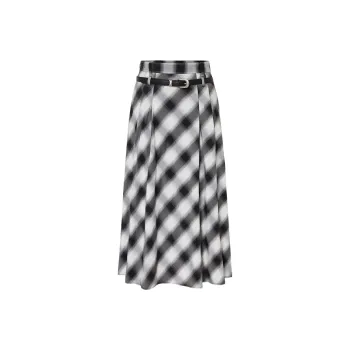 MOCO SS24 Casual Long Skirts Women's Black White Plaid