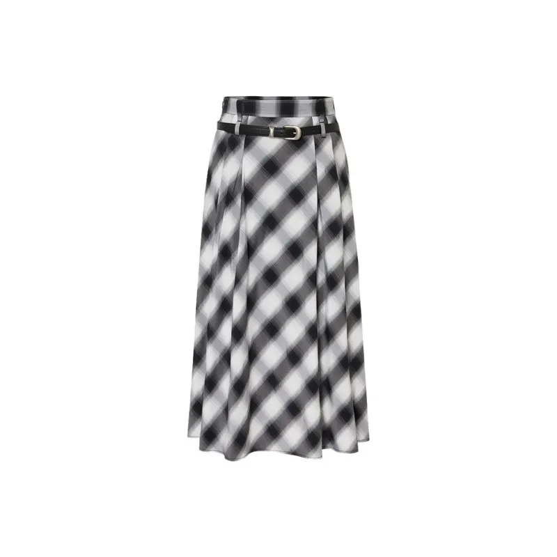 MOCO SS24 Casual Long Skirts Women's Black White Plaid-0