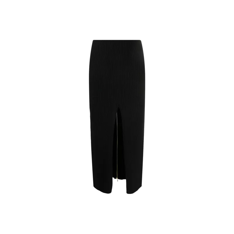 Patou Ribbed Knit Front Slit Midi Skirt-0