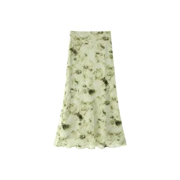 ZHOUMIAO Casual Long Skirts Women's New Tea Green