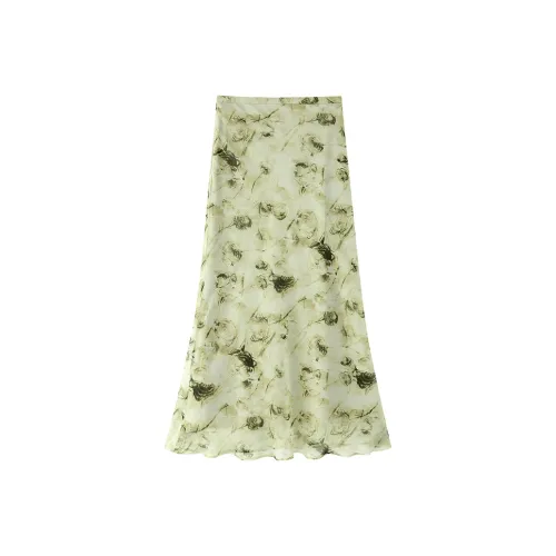 ZHOUMIAO Casual Long Skirts Women's New Tea Green